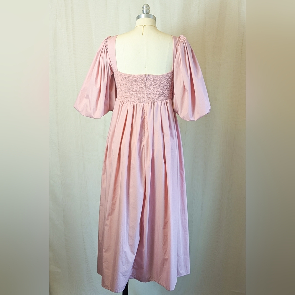 One Loved Babe "Change Of Heart" Blush Smocked Empire Puff Sleeve Midi Dress - Picture 5 of 7